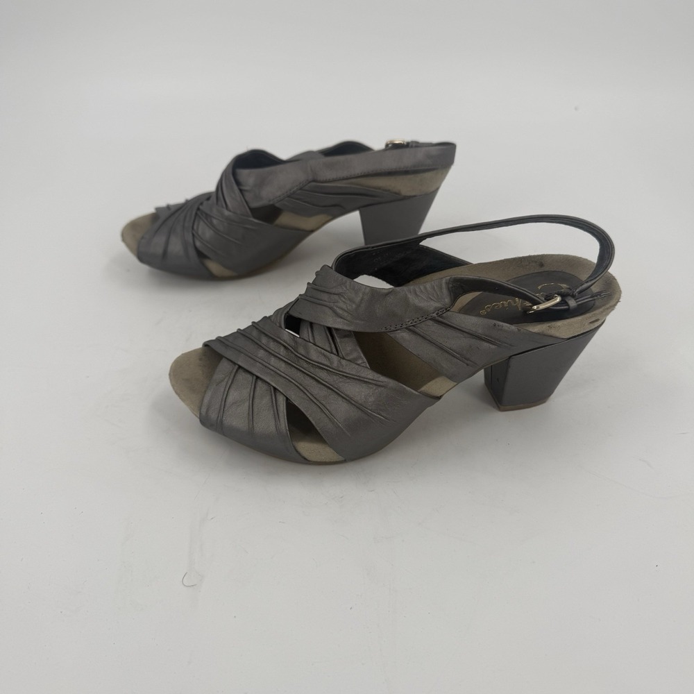 Earthies Women's 8.5M Gray Leather Strappy Comfort Sandals Block Heel